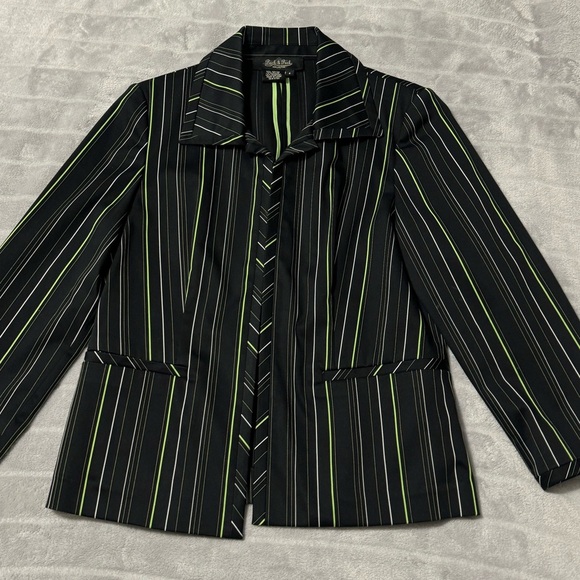 Peck & Peck Jackets & Blazers - Peck & Peck White and Green Striped Black Women’s Blazer Size 4